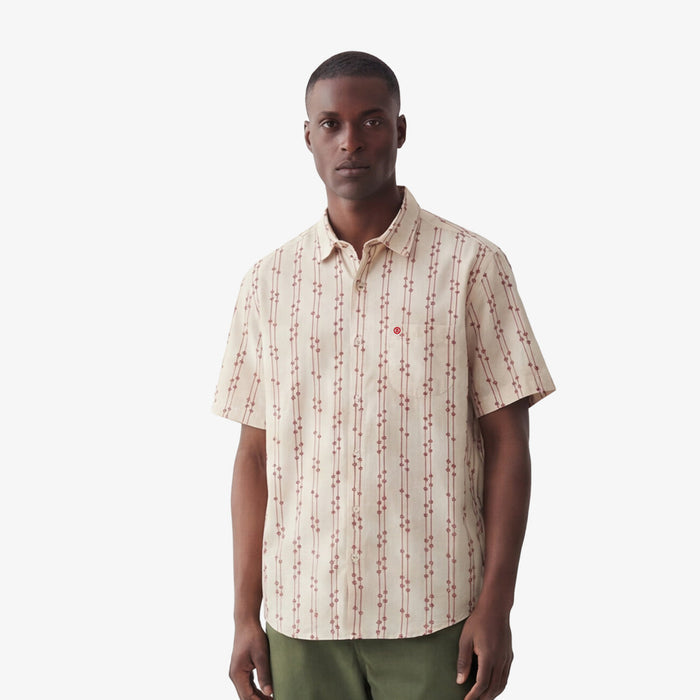 Chemise jacquard manches courtes avec fleurs brodées en coton blanche