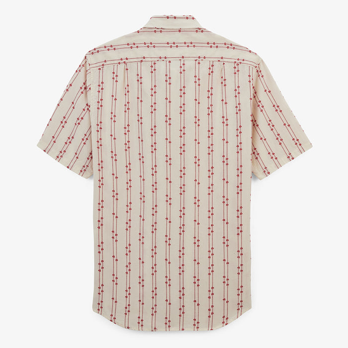 Chemise jacquard manches courtes avec fleurs brodees en coton blanche HOMME SERGE BLANCO