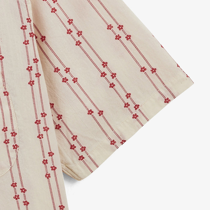 Chemise jacquard manches courtes avec fleurs brodees en coton blanche HOMME SERGE BLANCO
