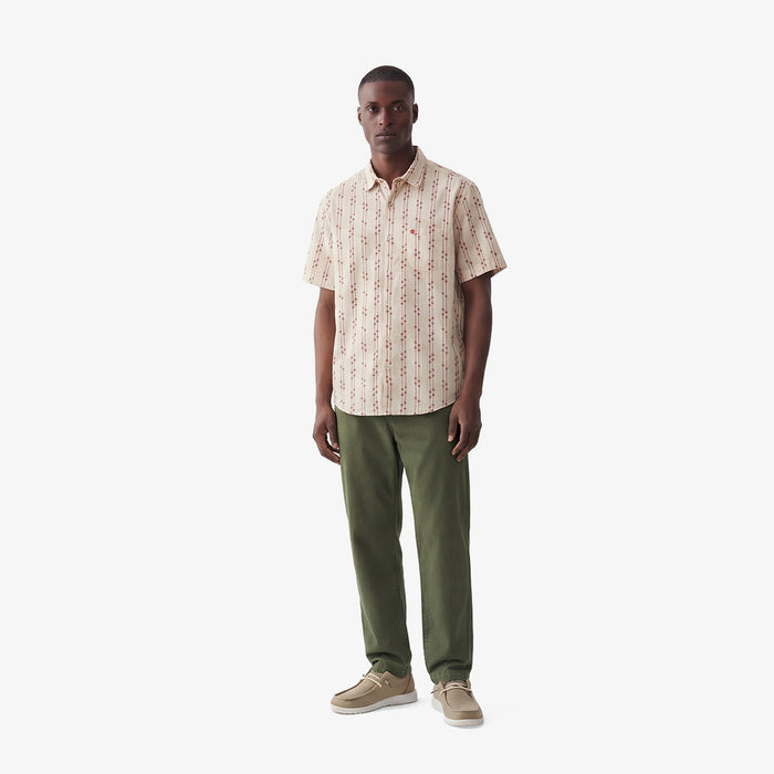 Chemise jacquard manches courtes avec fleurs brodées en coton blanche