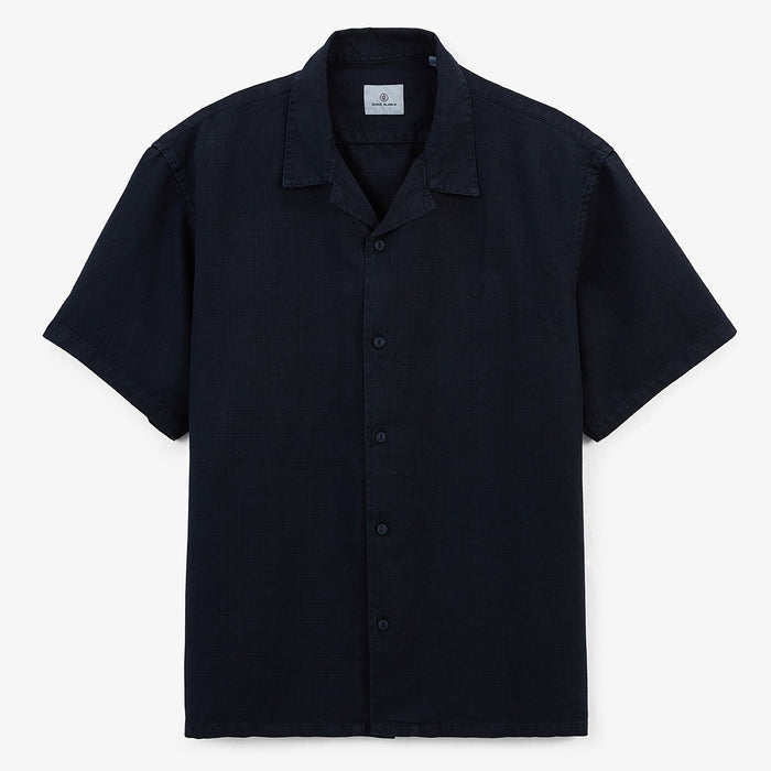 Chemise manches courtes Caracas en coton et lin bleu marine HOMME SERGE BLANCO