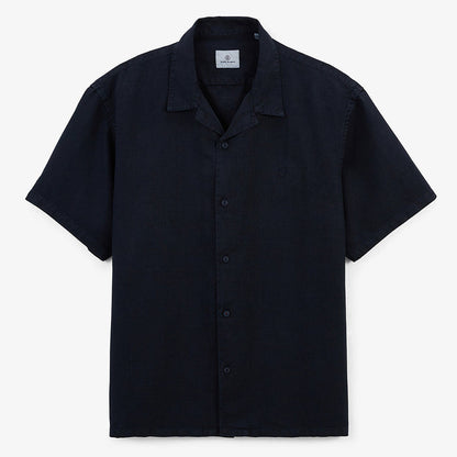 Chemise manches courtes Caracas en coton et lin bleu marine HOMME SERGE BLANCO