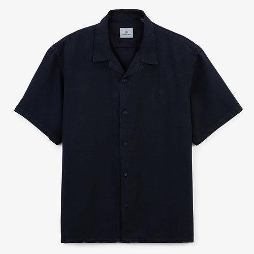 Chemise manches courtes Caracas en coton et lin bleu marine HOMME SERGE BLANCO