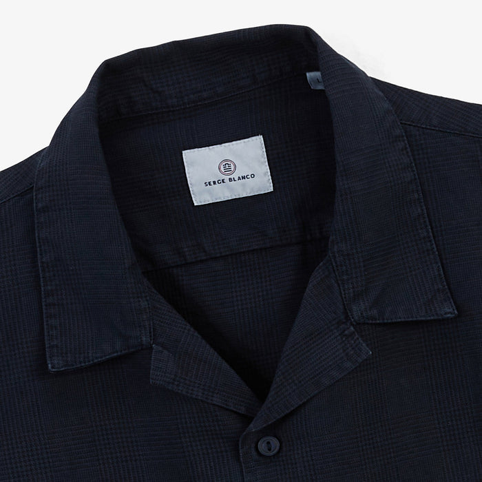 Chemise manches courtes Caracas en coton et lin bleu marine HOMME SERGE BLANCO