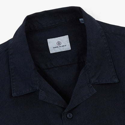 Chemise manches courtes Caracas en coton et lin bleu marine HOMME SERGE BLANCO