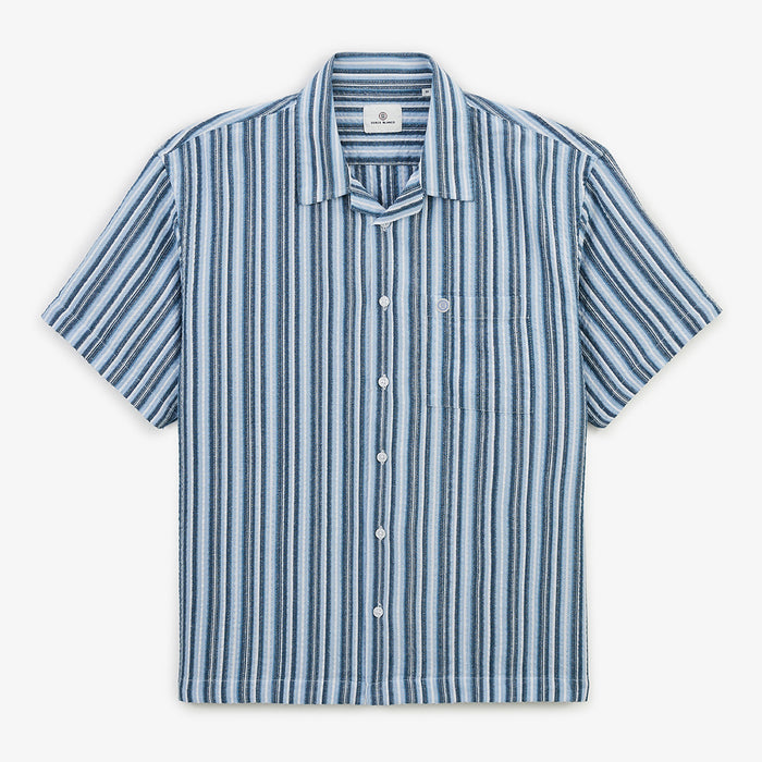 Chemise manches courtes en coton Caracas rayee bleu marine HOMME SERGE BLANCO