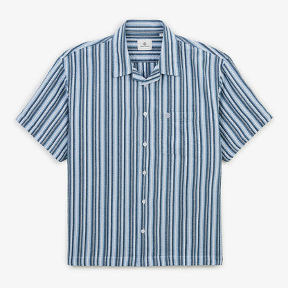 Chemise manches courtes en coton Caracas rayee bleu marine HOMME SERGE BLANCO