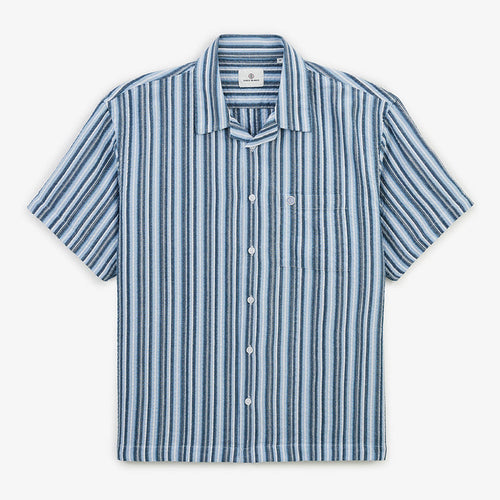 Chemise manches courtes en coton Caracas rayee bleu marine HOMME SERGE BLANCO