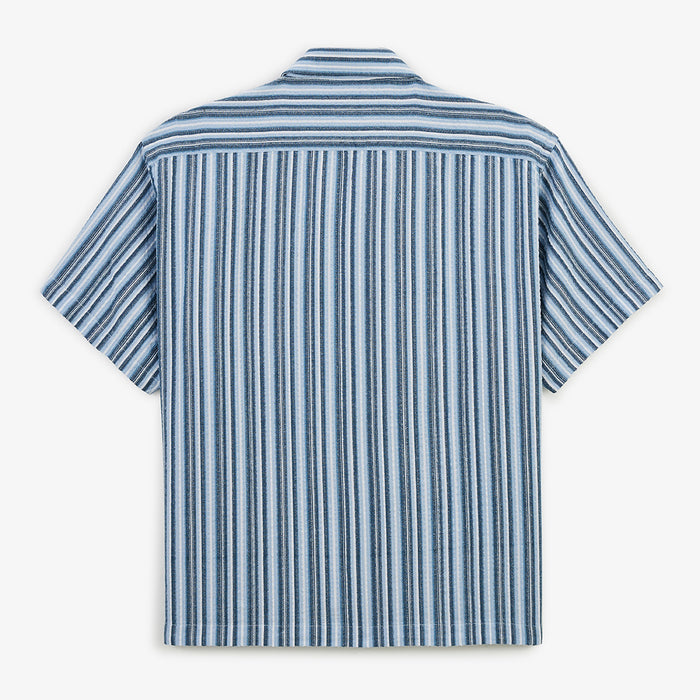 Chemise manches courtes en coton Caracas rayee bleu marine HOMME SERGE BLANCO