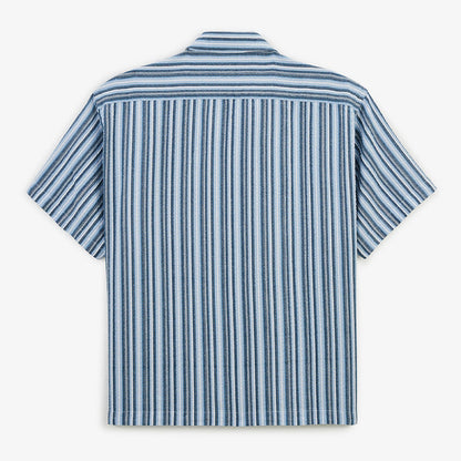 Chemise manches courtes en coton Caracas rayee bleu marine HOMME SERGE BLANCO