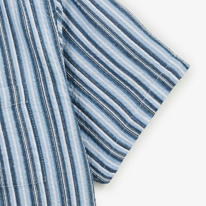 Chemise manches courtes en coton Caracas rayee bleu marine HOMME SERGE BLANCO