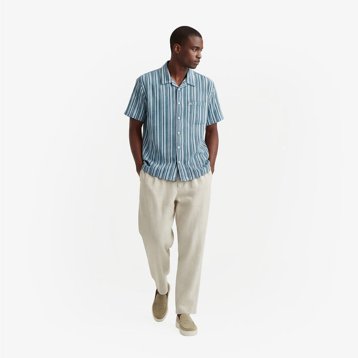 Chemise manches courtes en coton Caracas rayée bleu marine