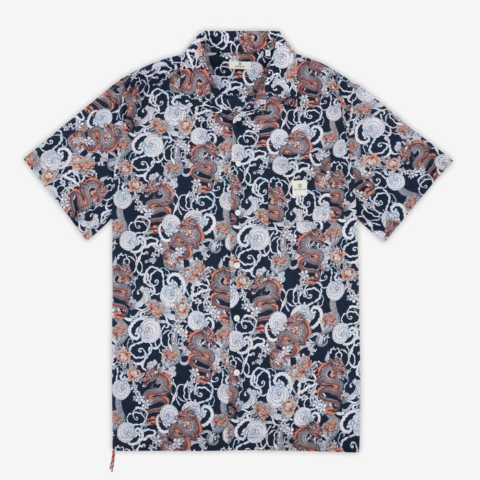 Chemise Manches Courtes en Coton Imprimé Dragon Bleu Marine Homme SERGE BLANCO