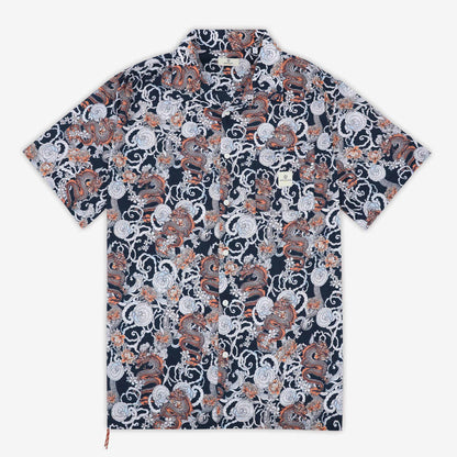 Chemise Manches Courtes en Coton Imprimé Dragon Bleu Marine Homme SERGE BLANCO
