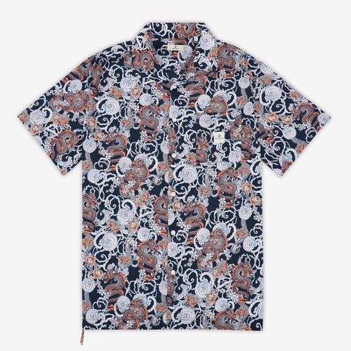 Chemise Manches Courtes en Coton Imprimé Dragon Bleu Marine Homme SERGE BLANCO