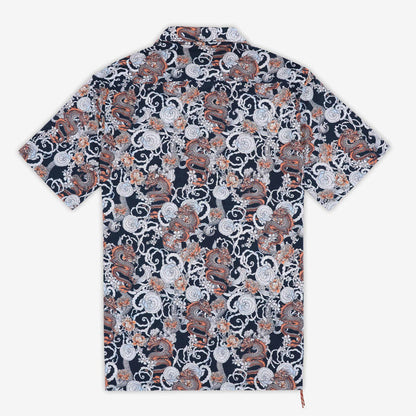 Chemise Manches Courtes en Coton Imprimé Dragon Bleu Marine Homme SERGE BLANCO