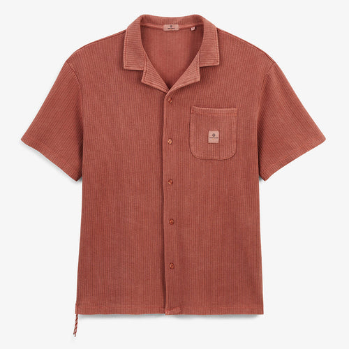 Chemise manches courtes en coton jacquard orange rouille HOMME SERGE BLANCO