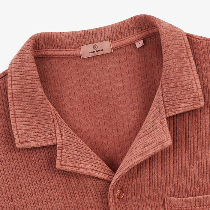 Chemise manches courtes en coton jacquard orange rouille HOMME SERGE BLANCO