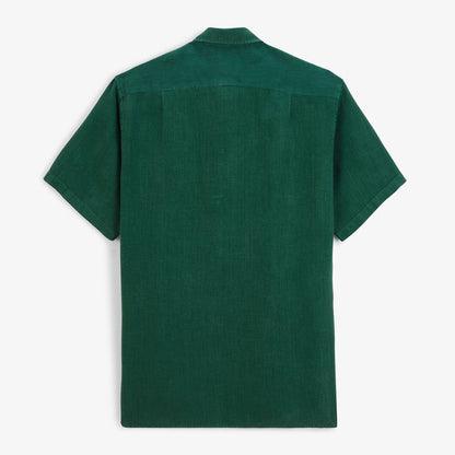 Chemise Manches Courtes Unie en Lin Vert Olive Poche Poitrine Homme SERGE BLANCO