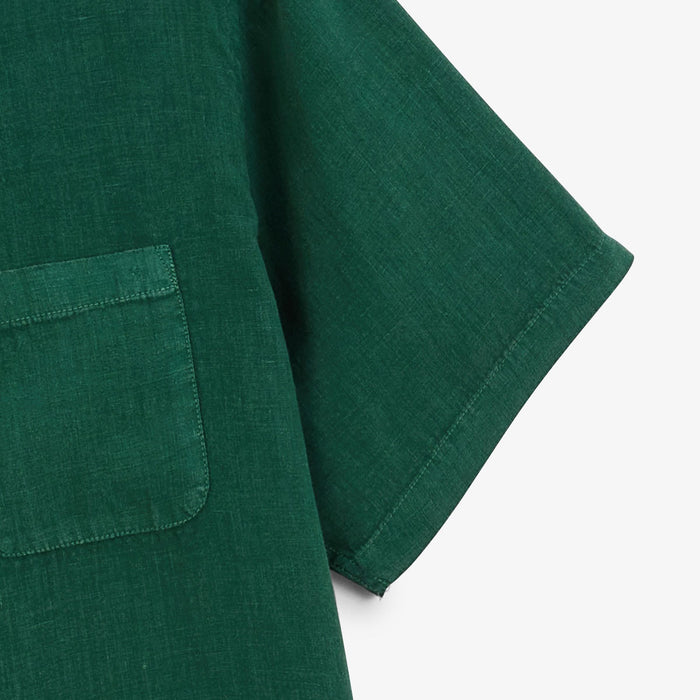 Chemise Manches Courtes Unie en Lin Vert Olive Poche Poitrine Homme SERGE BLANCO