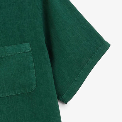 Chemise Manches Courtes Unie en Lin Vert Olive Poche Poitrine Homme SERGE BLANCO