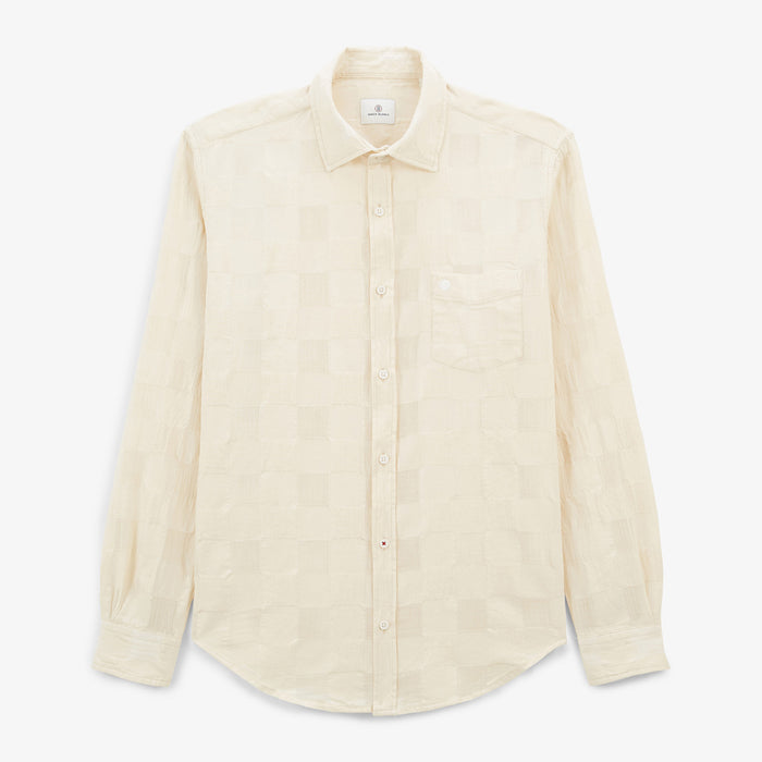 Chemise manches longues à carreaux Jacquard blanc ivoire Charles Homme SERGE BLANCO