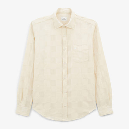 Chemise manches longues à carreaux Jacquard blanc ivoire Charles Homme SERGE BLANCO