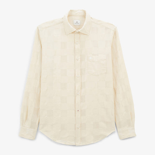 Chemise manches longues à carreaux Jacquard blanc ivoire Charles Homme SERGE BLANCO
