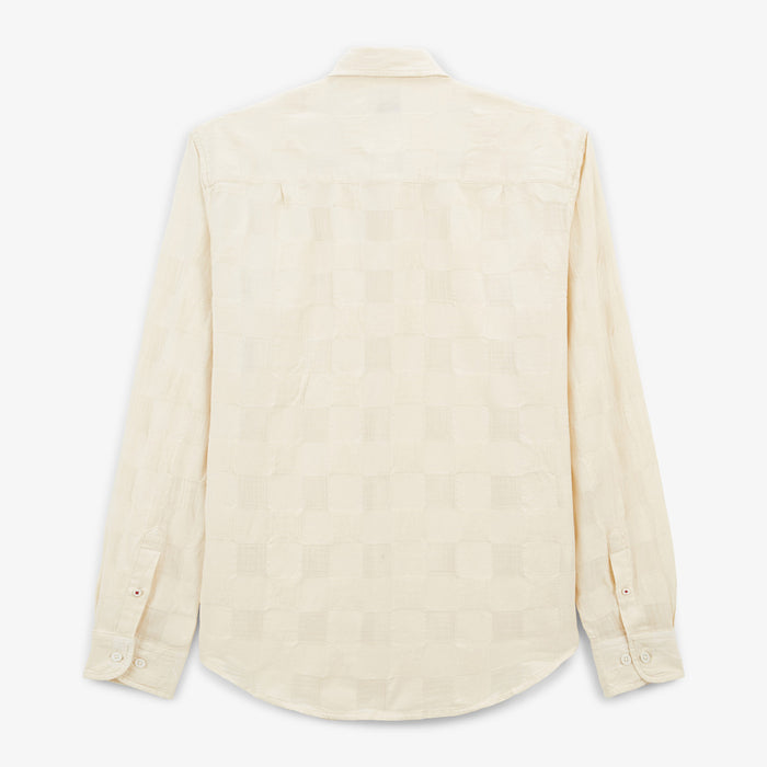 Chemise manches longues à carreaux Jacquard blanc ivoire Charles Homme SERGE BLANCO