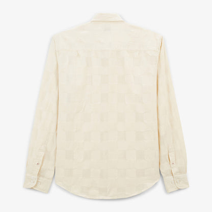 Chemise manches longues à carreaux Jacquard blanc ivoire Charles Homme SERGE BLANCO