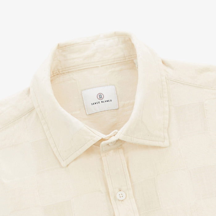 Chemise manches longues à carreaux Jacquard blanc ivoire Charles Homme SERGE BLANCO