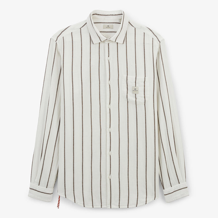 Chemise manches longues a rayures larges en coton vert argile HOMME SERGE BLANCO
