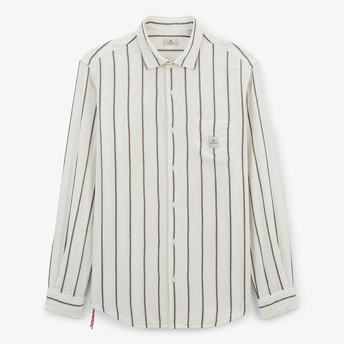 Chemise manches longues a rayures larges en coton vert argile HOMME SERGE BLANCO