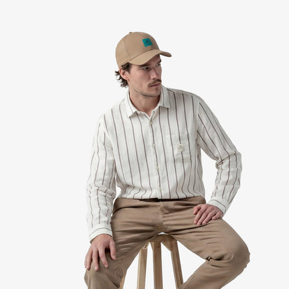 Chemise manches longues à rayures couleur argile en coton