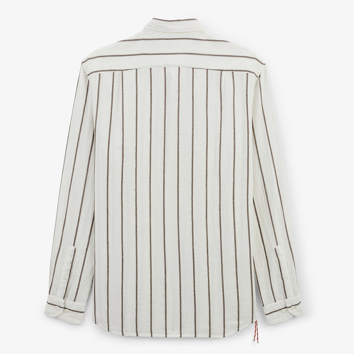 Chemise manches longues a rayures larges en coton vert argile HOMME SERGE BLANCO