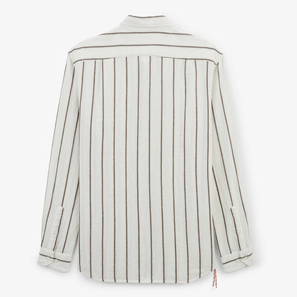 Chemise manches longues a rayures larges en coton vert argile HOMME SERGE BLANCO