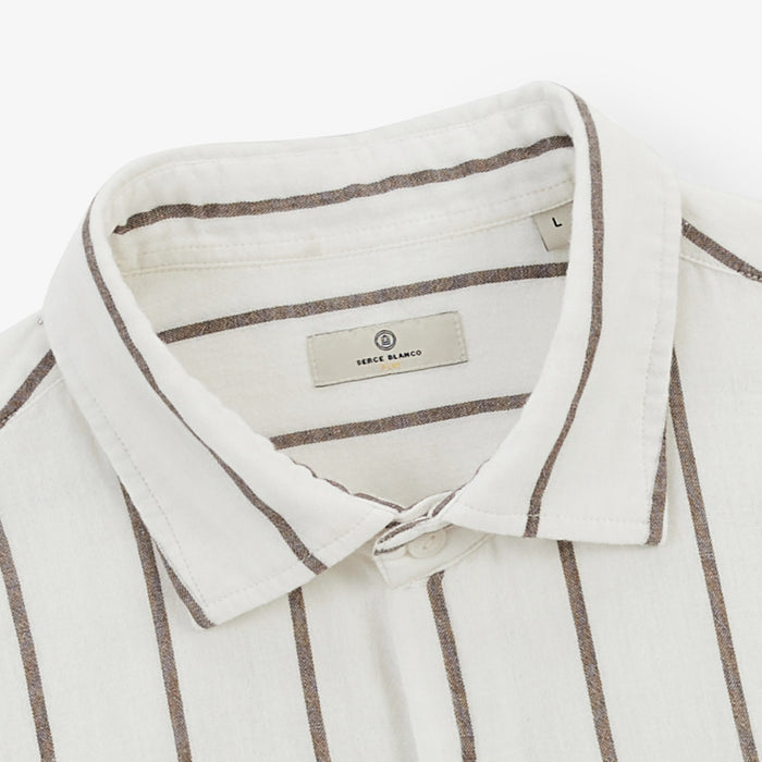 Chemise manches longues a rayures larges en coton vert argile HOMME SERGE BLANCO