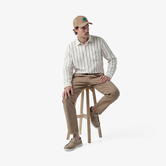 Chemise manches longues à rayures couleur argile en coton