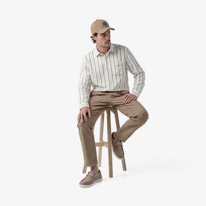 Chemise manches longues à rayures couleur argile en coton