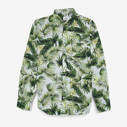 Chemise manches longues brodée en coton vert army