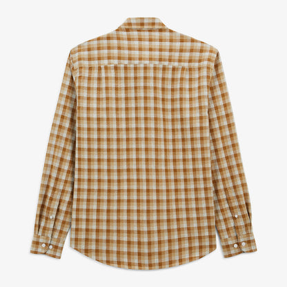 Chemise manches longue en coton à carreaux beige Charles Homme SERGE BLANCO