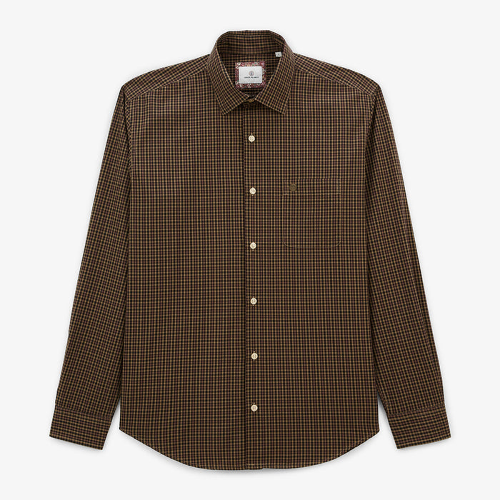 Chemise manches longues en coton à petits carreaux bleu marine Charles Homme SERGE BLANCO