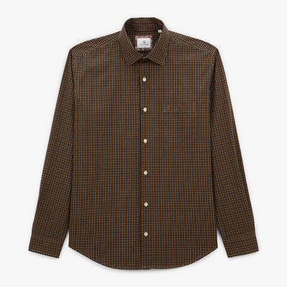 Chemise manches longues en coton à petits carreaux bleu marine Charles Homme SERGE BLANCO