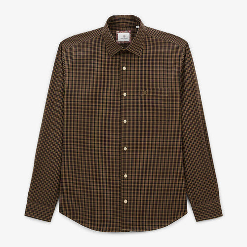 Chemise manches longues en coton à petits carreaux bleu marine Charles Homme SERGE BLANCO