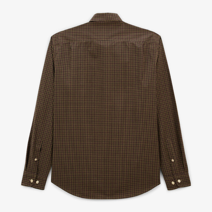 Chemise manches longues en coton à petits carreaux bleu marine Charles Homme SERGE BLANCO