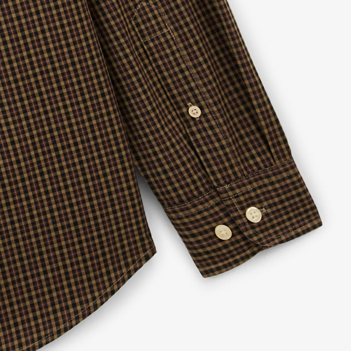Chemise manches longues en coton à petits carreaux bleu marine Charles Homme SERGE BLANCO