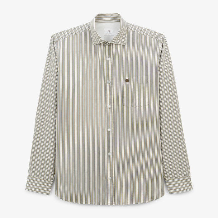 Chemise manches longues en coton à rayures vert militaire Charles Homme SERGE BLANCO