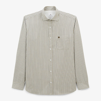 Chemise manches longues en coton à rayures vert militaire Charles Homme SERGE BLANCO