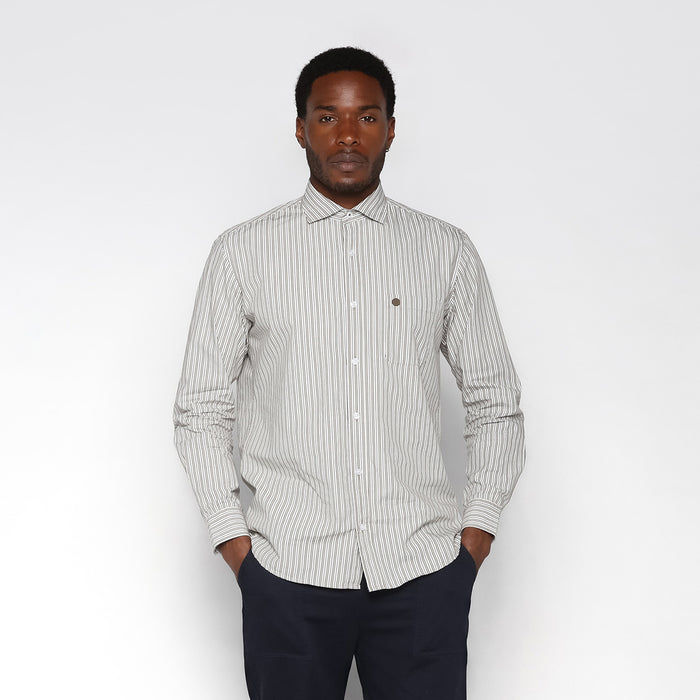 Chemise manches longues en coton à rayures vert militaire Charles Homme SERGE BLANCO