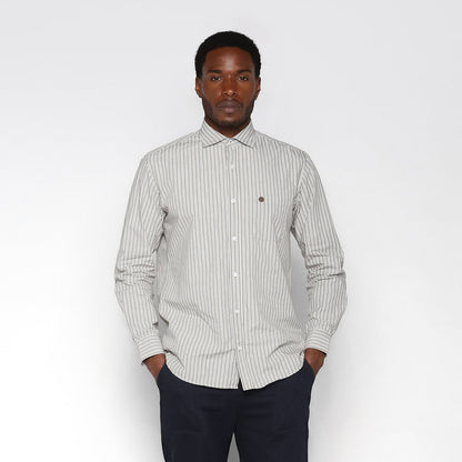 Chemise manches longues en coton à rayures vert militaire Charles Homme SERGE BLANCO